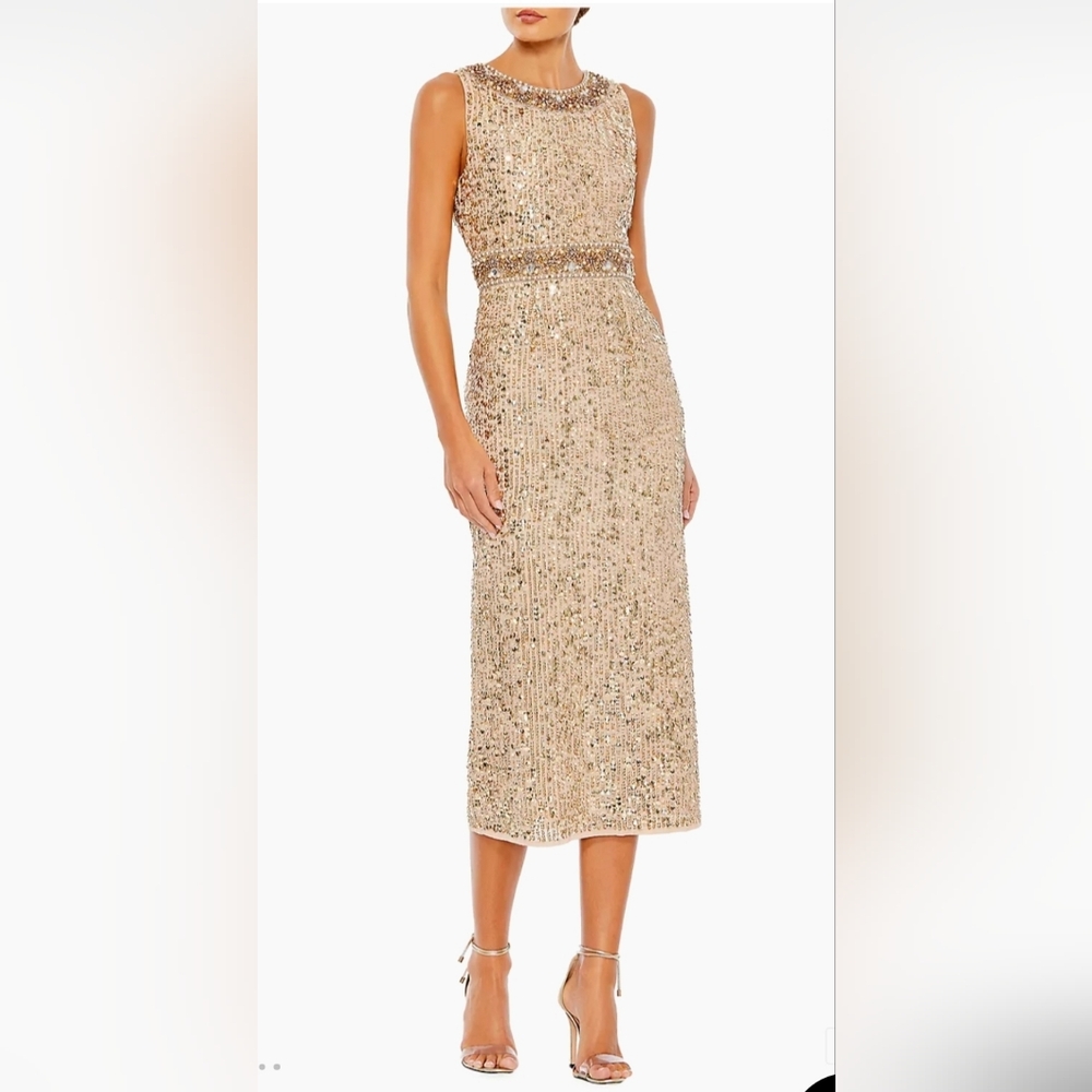 Nwt Mac Duggal sequin midi dress model embolished high neck model 10739